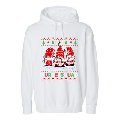 Merry Christmas Santa Gnomes Nurse Squad Ugly Xmas Sweater Gift Garment-Dyed Fleece Hoodie