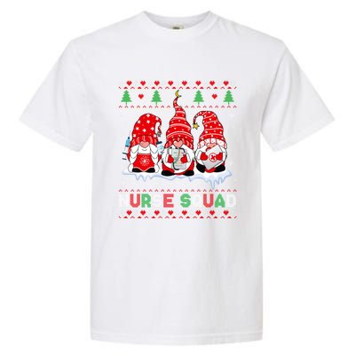 Merry Christmas Santa Gnomes Nurse Squad Ugly Xmas Sweater Gift Garment-Dyed Heavyweight T-Shirt