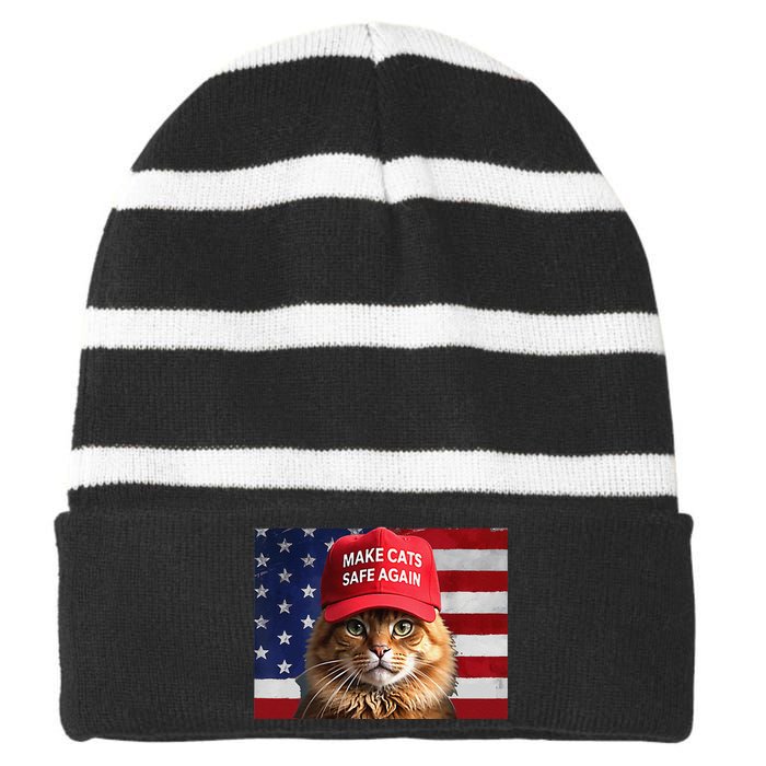 Make Cats Safe Again Gift Striped Beanie with Solid Band