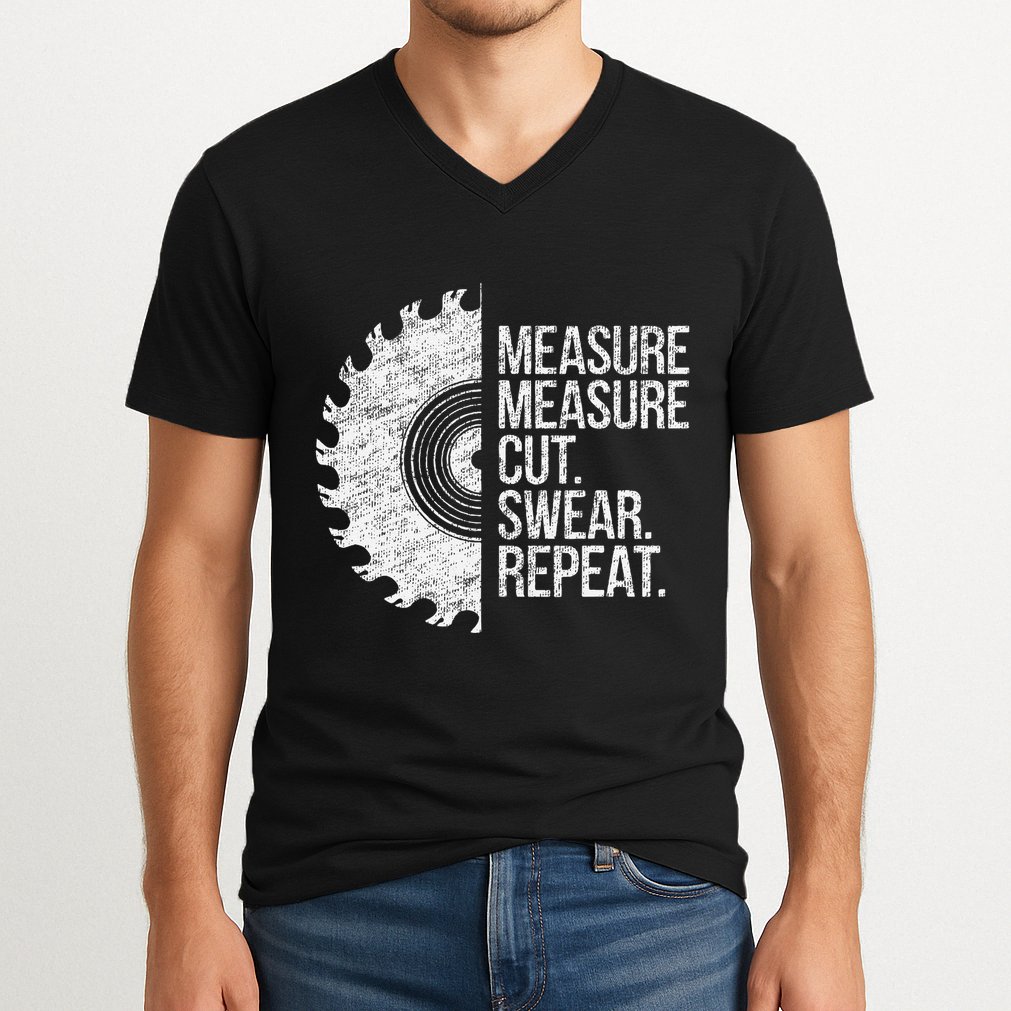 Measure Cut Swear Funny Handyman Dad FatherS Day V-Neck T-Shirt