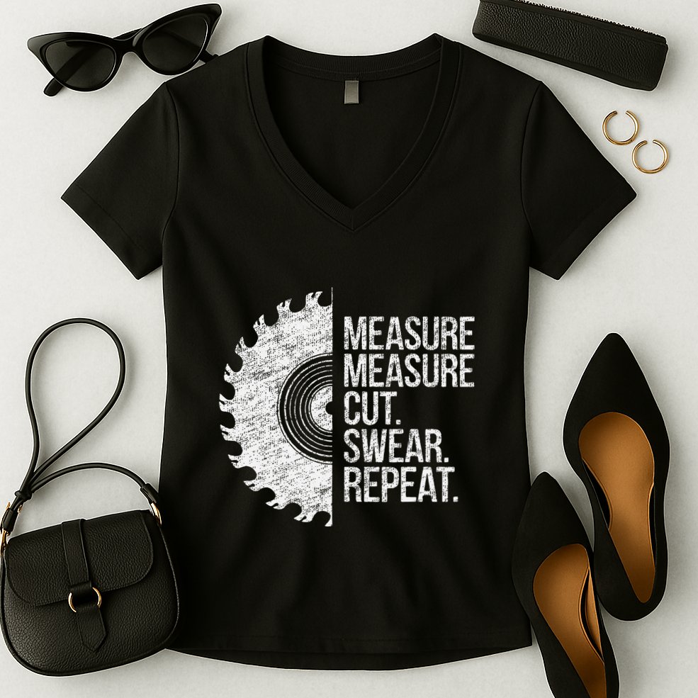 Measure Cut Swear Funny Handyman Dad FatherS Day Women's V-Neck T-Shirt