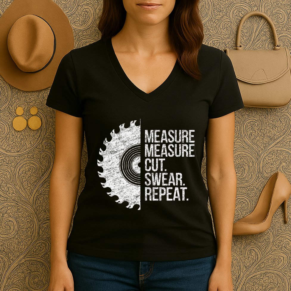 Measure Cut Swear Funny Handyman Dad FatherS Day Women's V-Neck T-Shirt