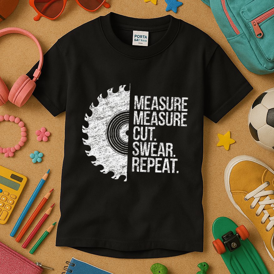 Measure Cut Swear Funny Handyman Dad FatherS Day Kids T-Shirt