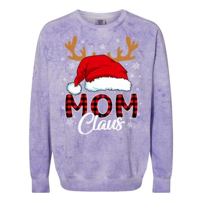 Mom Claus Santa Hat Reindeer Red Plaid Matching Family Xmas Gift Colorblast Crewneck Sweatshirt