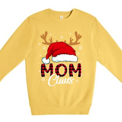 Mom Claus Santa Hat Reindeer Red Plaid Matching Family Xmas Gift Premium Crewneck Sweatshirt