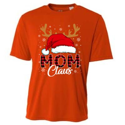 Mom Claus Santa Hat Reindeer Red Plaid Matching Family Xmas Gift Cooling Performance Crew T-Shirt