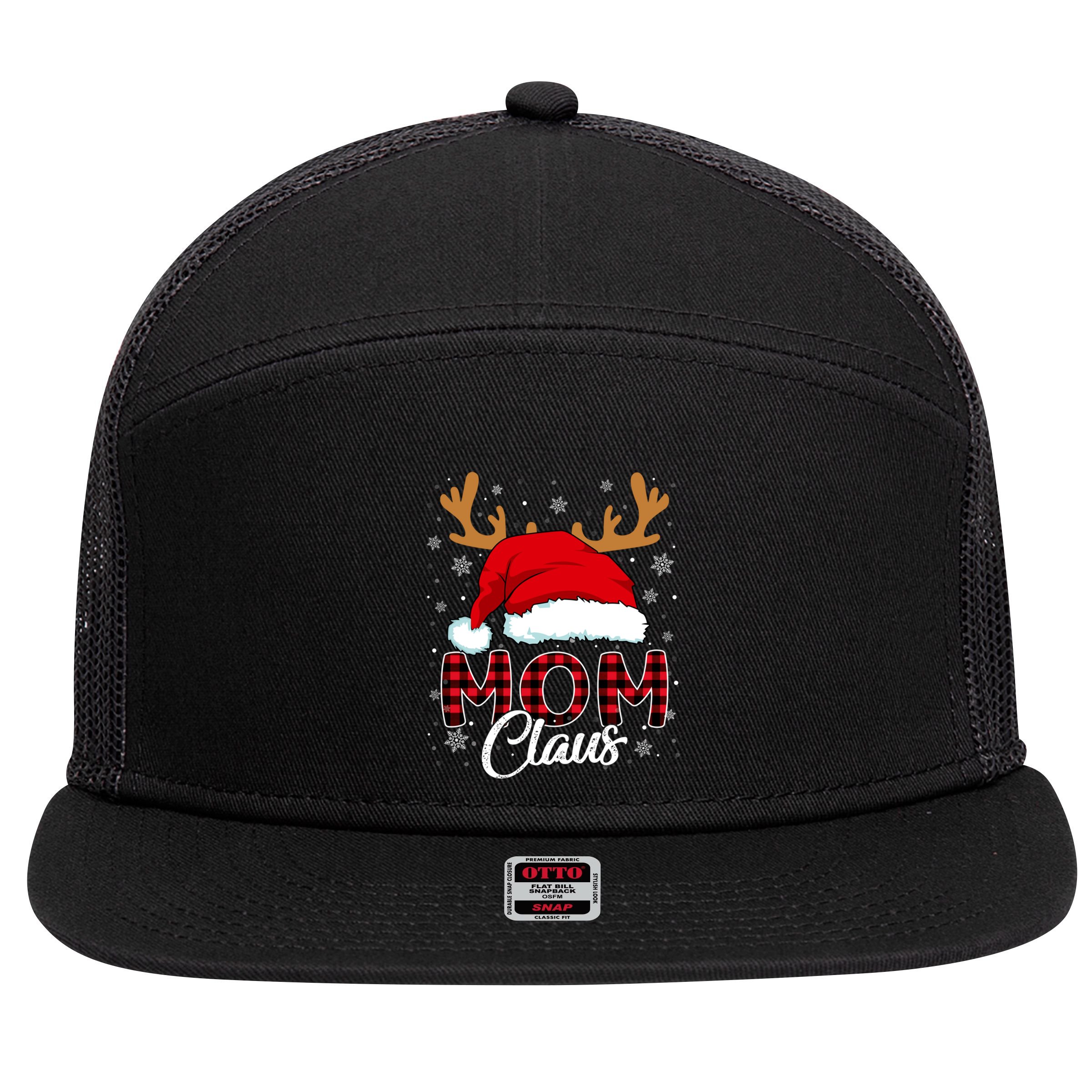 Mom Claus Santa Hat Reindeer Red Plaid Matching Family Xmas Gift 7 Panel Mesh Trucker Snapback Hat