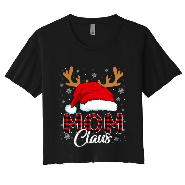 Mom Claus Santa Hat Reindeer Red Plaid Matching Family Xmas Gift Crop Top