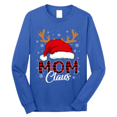 Mom Claus Santa Hat Reindeer Red Plaid Matching Family Xmas Gift Long Sleeve Shirt