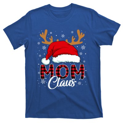 Mom Claus Santa Hat Reindeer Red Plaid Matching Family Xmas Gift T-Shirt