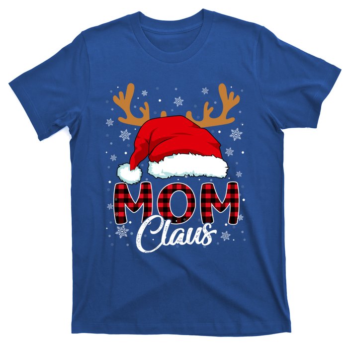 Mom Claus Santa Hat Reindeer Red Plaid Matching Family Xmas Gift T-Shirt