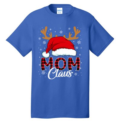 Mom Claus Santa Hat Reindeer Red Plaid Matching Family Xmas Gift Tall T-Shirt