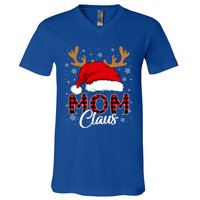 Mom Claus Santa Hat Reindeer Red Plaid Matching Family Xmas Gift V-Neck T-Shirt