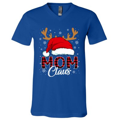 Mom Claus Santa Hat Reindeer Red Plaid Matching Family Xmas Gift V-Neck T-Shirt