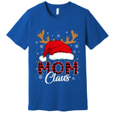 Mom Claus Santa Hat Reindeer Red Plaid Matching Family Xmas Gift Premium T-Shirt