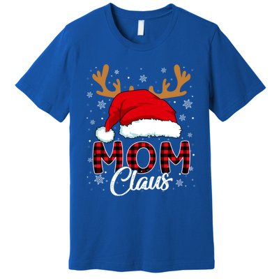 Mom Claus Santa Hat Reindeer Red Plaid Matching Family Xmas Gift Premium T-Shirt