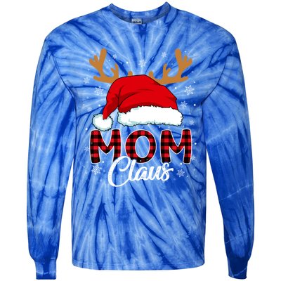 Mom Claus Santa Hat Reindeer Red Plaid Matching Family Xmas Gift Tie-Dye Long Sleeve Shirt