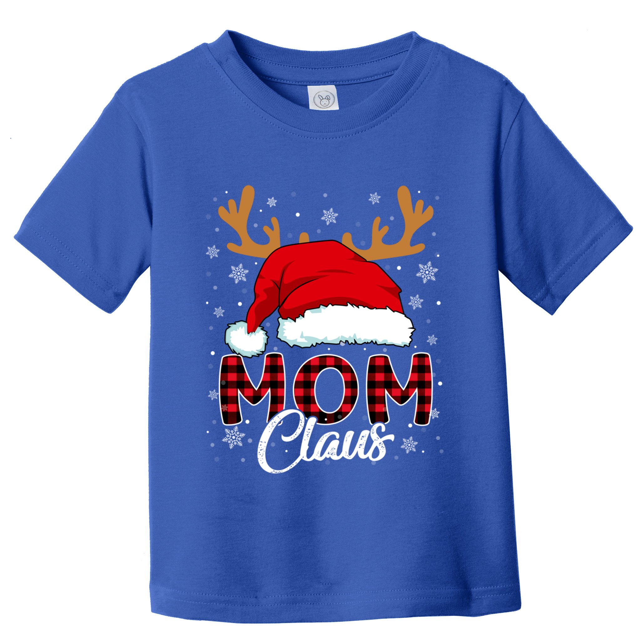 Mom Claus Santa Hat Reindeer Red Plaid Matching Family Xmas Gift Toddler T-Shirt