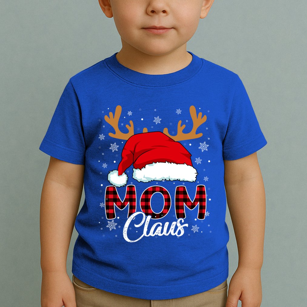 Mom Claus Santa Hat Reindeer Red Plaid Matching Family Xmas Gift Toddler T-Shirt