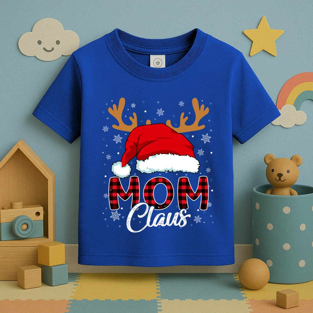 Mom Claus Santa Hat Reindeer Red Plaid Matching Family Xmas Gift Toddler T-Shirt