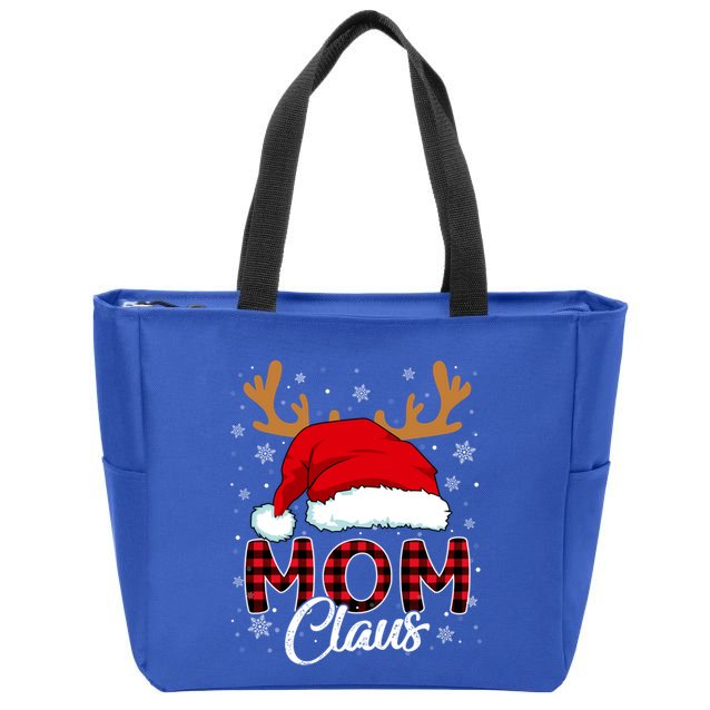 Mom Claus Santa Hat Reindeer Red Plaid Matching Family Xmas Gift Zip Tote Bag