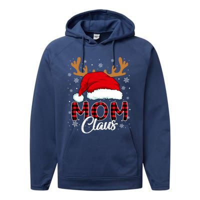 Mom Claus Santa Hat Reindeer Red Plaid Matching Family Xmas Gift Performance Fleece Hoodie