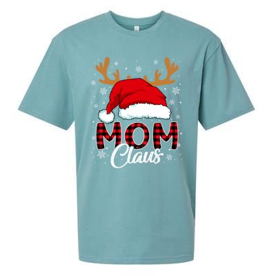 Mom Claus Santa Hat Reindeer Red Plaid Matching Family Xmas Gift Sueded Cloud Jersey T-Shirt