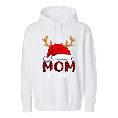 Mom Claus Santa Hat Reindeer Red Plaid Matching Family Xmas Gift Garment-Dyed Fleece Hoodie