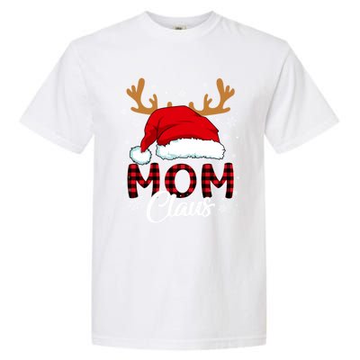 Mom Claus Santa Hat Reindeer Red Plaid Matching Family Xmas Gift Garment-Dyed Heavyweight T-Shirt