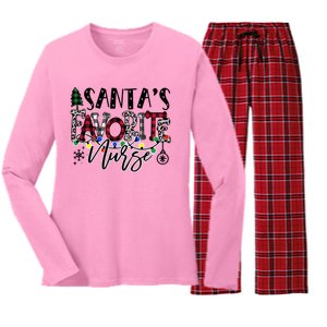 Merry Christmas SantaS Favorite Nurse Xmas Gift Women's Long Sleeve Flannel Pajama Set 