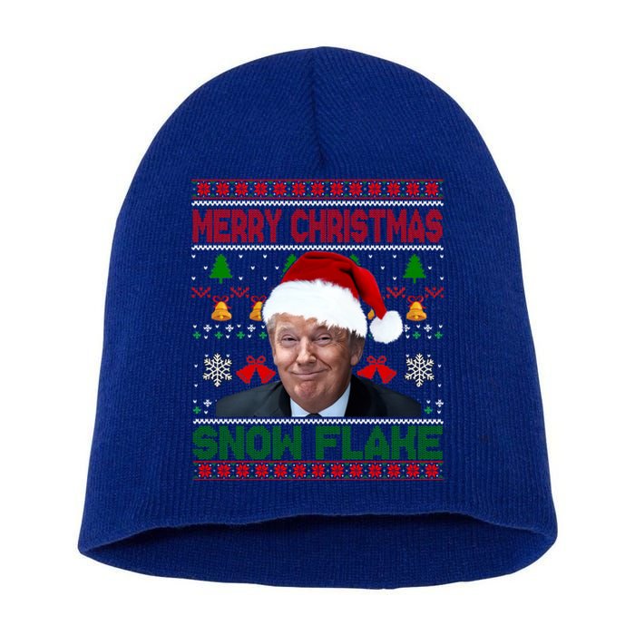 Merry Christmas Snowflake Santa Trump Xmas Ugly Sweater Cute Gift Short Acrylic Beanie