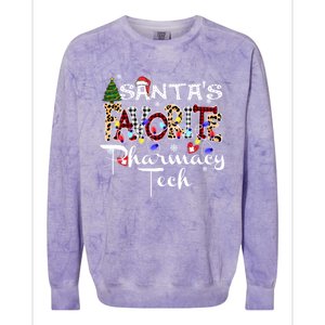 Merry Christmas SantaS Favorite Pharmacy Tech Xmas Lights Gift Colorblast Crewneck Sweatshirt