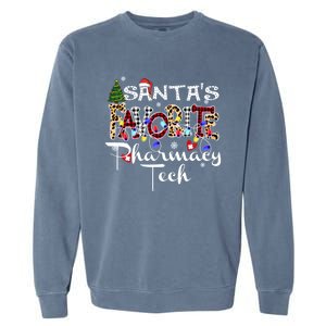 Merry Christmas SantaS Favorite Pharmacy Tech Xmas Lights Gift Garment-Dyed Sweatshirt