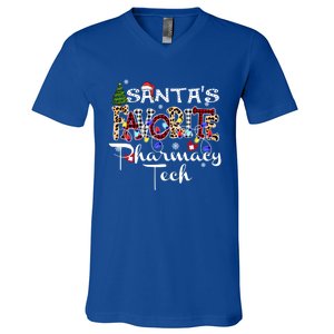 Merry Christmas SantaS Favorite Pharmacy Tech Xmas Lights Gift V-Neck T-Shirt