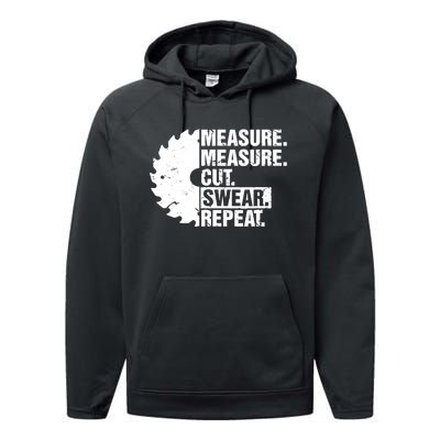 Measure Cut Swear Repeat Idea Handy Man Dad Diy Performance Fleece Hoodie