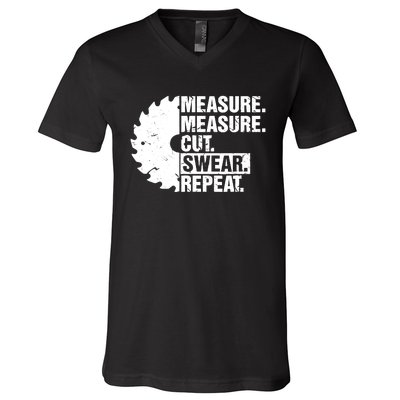 Measure Cut Swear Repeat Idea Handy Man Dad Diy V-Neck T-Shirt