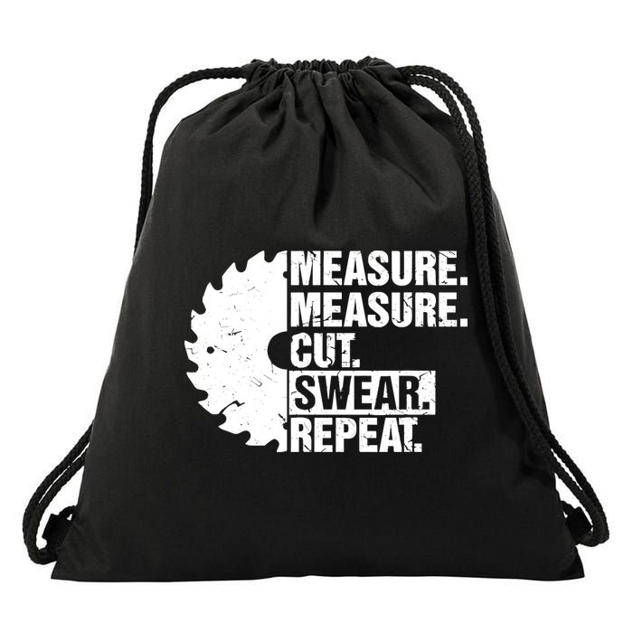 Measure Cut Swear Repeat Idea Handy Man Dad Diy Drawstring Bag