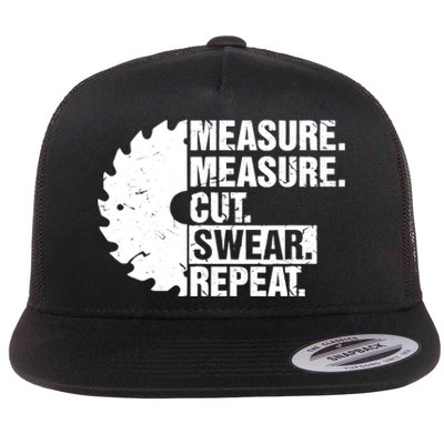 Measure Cut Swear Repeat Idea Handy Man Dad Diy Flat Bill Trucker Hat