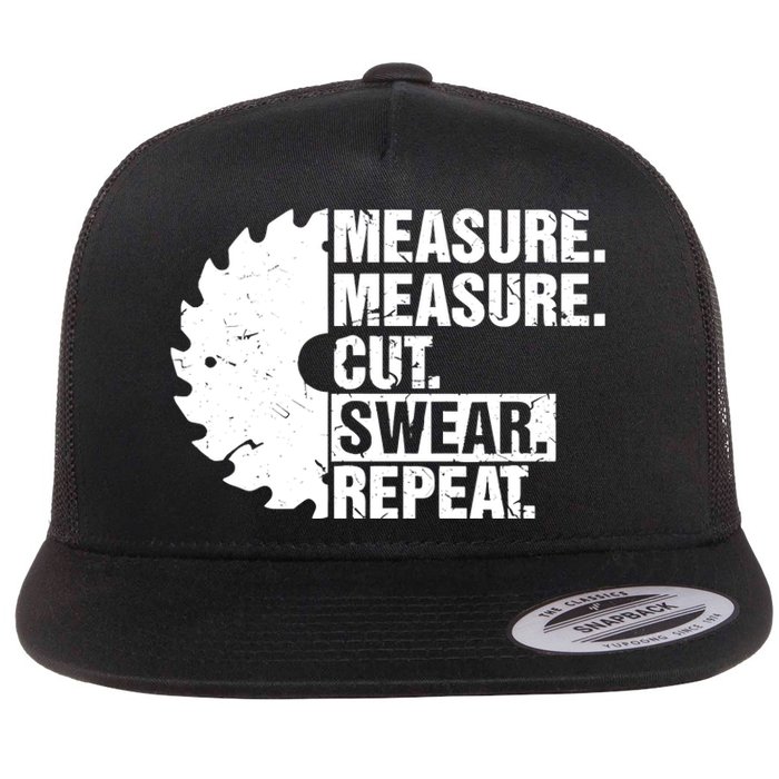 Measure Cut Swear Repeat Idea Handy Man Dad Diy Flat Bill Trucker Hat