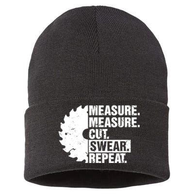 Measure Cut Swear Repeat Idea Handy Man Dad Diy Sustainable Knit Beanie