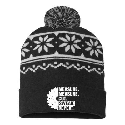 Measure Cut Swear Repeat Idea Handy Man Dad Diy USA-Made Snowflake Beanie