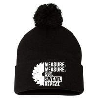 Measure Cut Swear Repeat Idea Handy Man Dad Diy Pom Pom 12in Knit Beanie