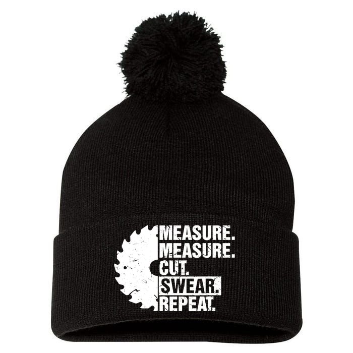 Measure Cut Swear Repeat Idea Handy Man Dad Diy Pom Pom 12in Knit Beanie