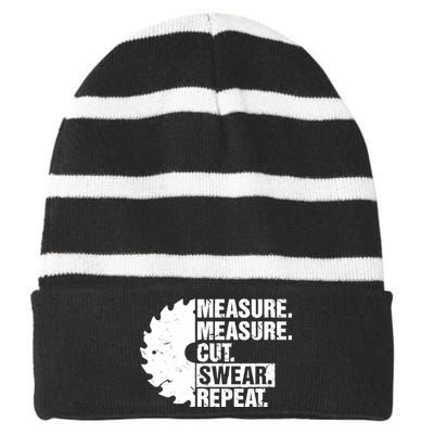 Measure Cut Swear Repeat Idea Handy Man Dad Diy Striped Beanie with Solid Band