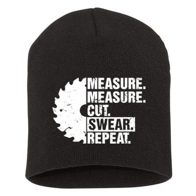 Measure Cut Swear Repeat Idea Handy Man Dad Diy Short Acrylic Beanie