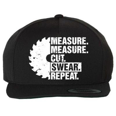 Measure Cut Swear Repeat Idea Handy Man Dad Diy Wool Snapback Cap