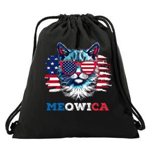 Meowica Cat Sunglasses American Flag USA Cat 4th of July Drawstring Bag