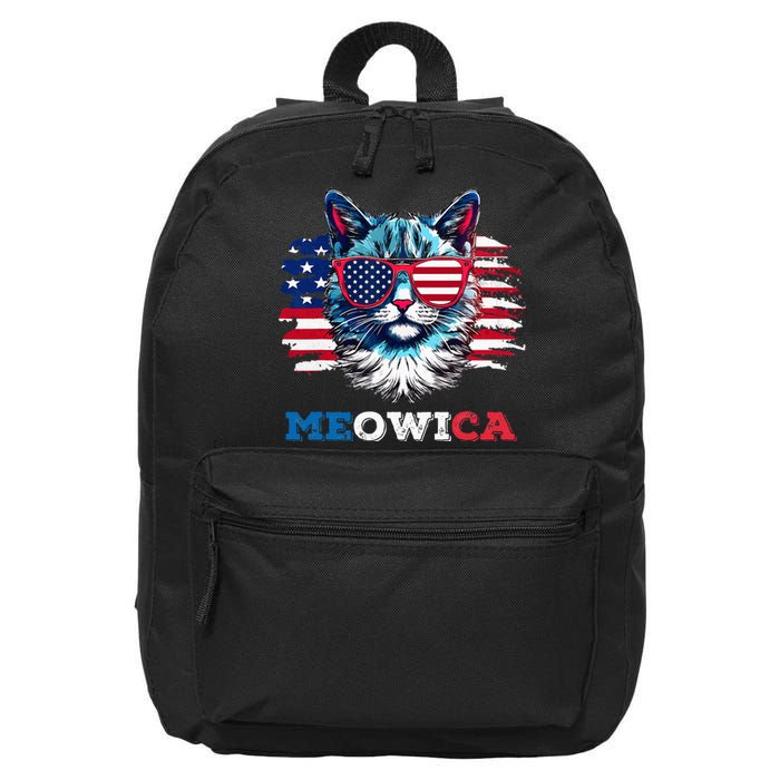 Meowica Cat Sunglasses American Flag USA Cat 4th of July 16 in Basic Backpack