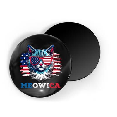 Meowica Cat Sunglasses American Flag USA Cat 4th of July Magnet