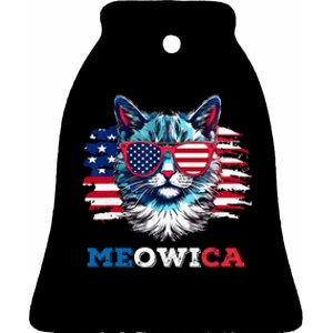 Meowica Cat Sunglasses American Flag USA Cat 4th of July Ceramic Bell Ornament